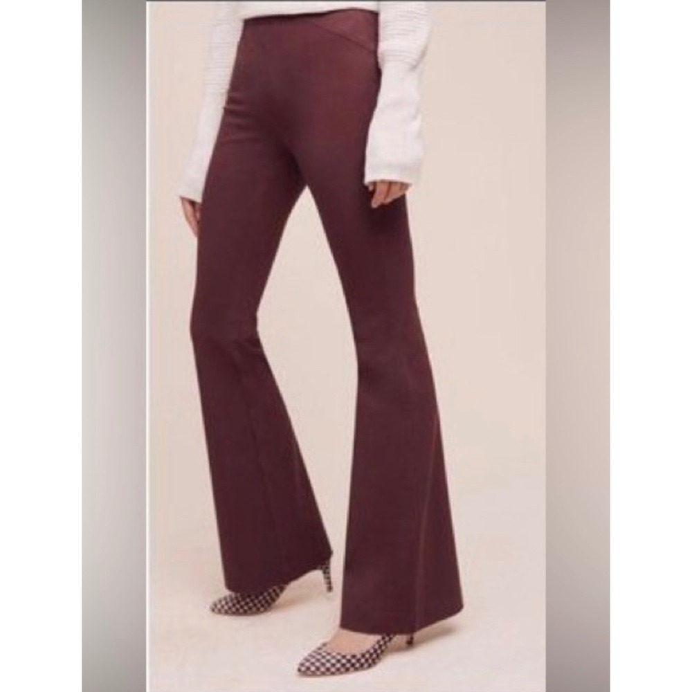 Anthropologie The Essential Flare Pants Burgundy Wine High Rise Size 6